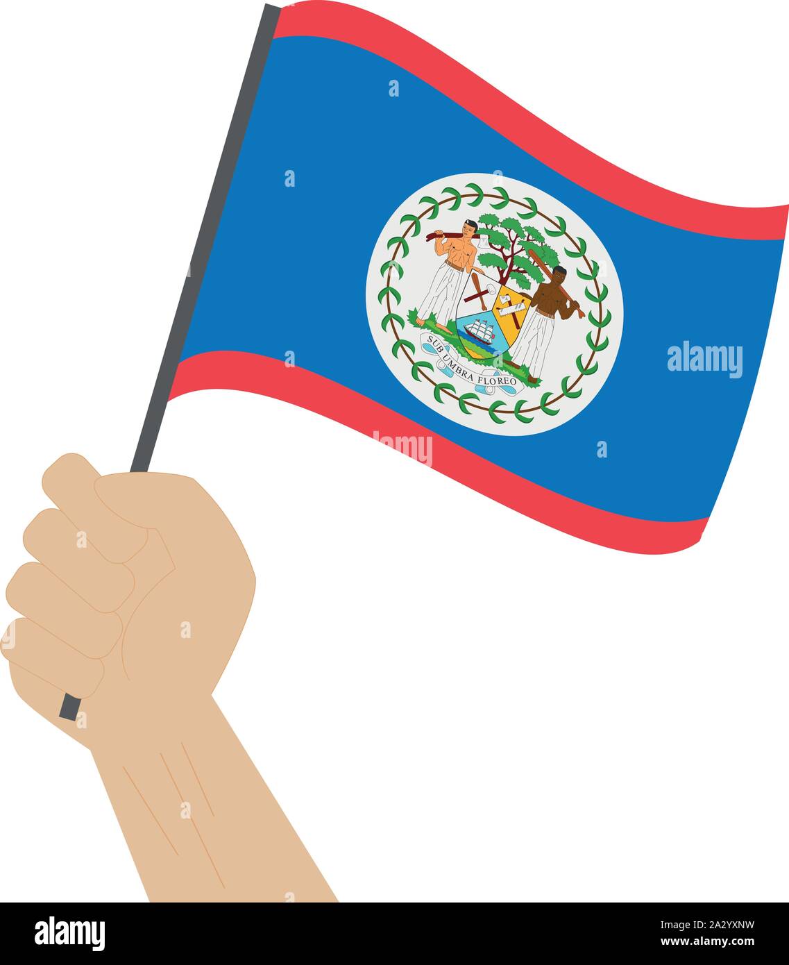 Main tenant et élever le drapeau national du Belize Illustration de Vecteur