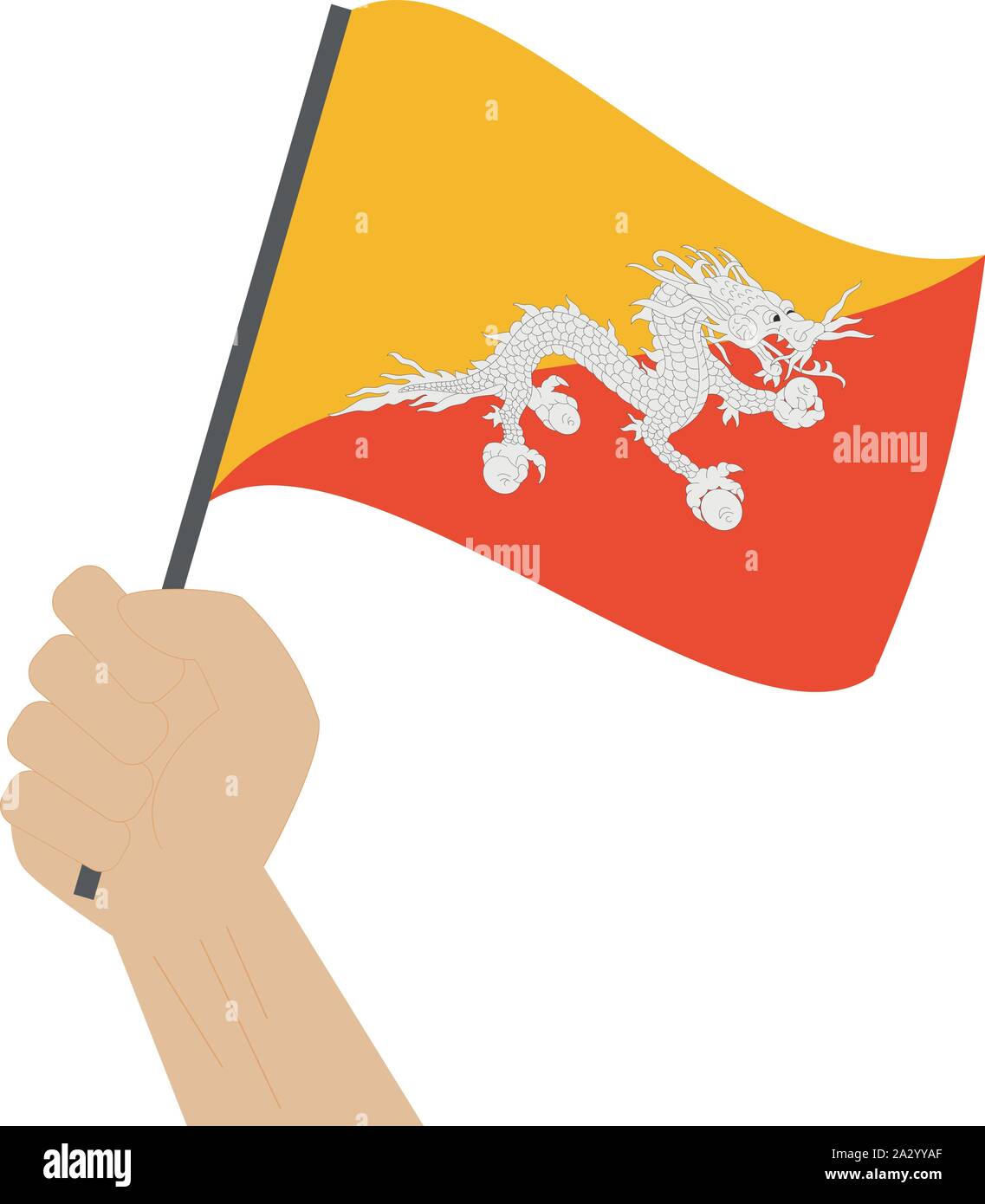 Main tenant et élever le drapeau national du Bhoutan Illustration de Vecteur