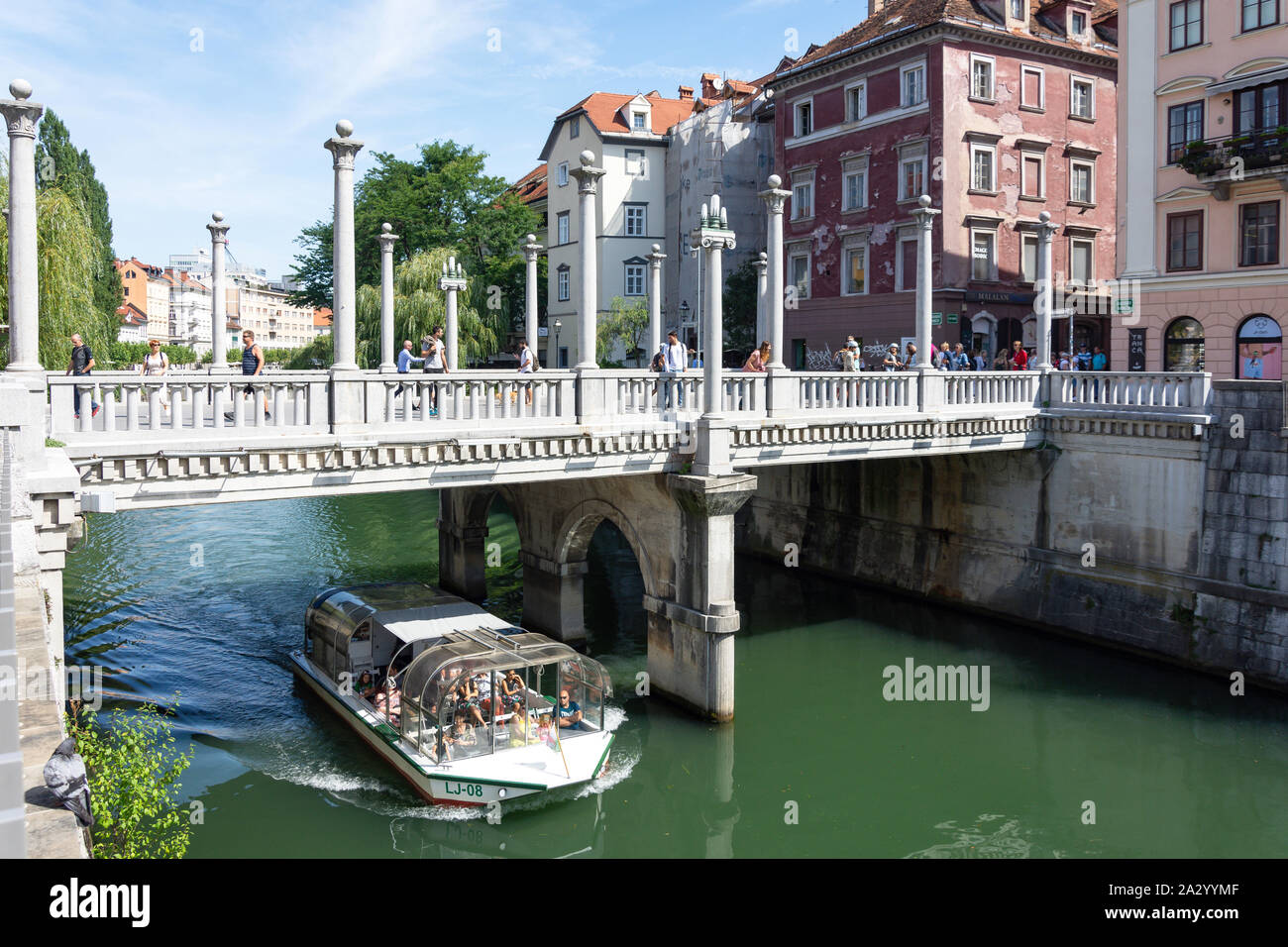 Le cordonnier pont au-dessus de la rivière Ljubljanica, Vieille Ville, Ljubljana, Slovénie Banque D'Images