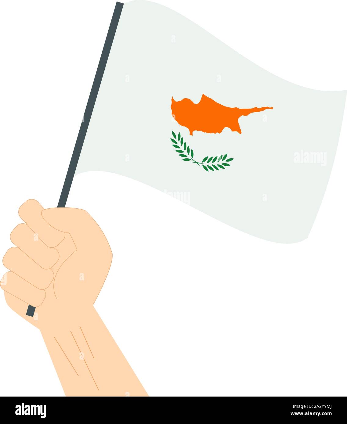 Main tenant et élever le drapeau national de Chypre Illustration de Vecteur