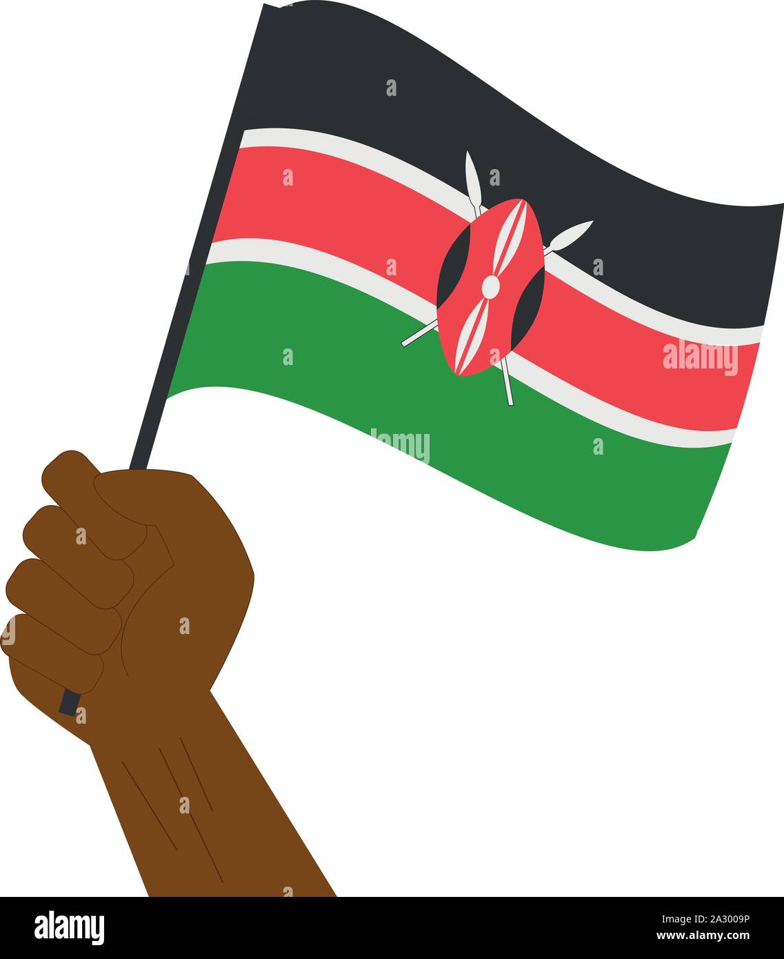 Main tenant et élever le drapeau national du Kenya Illustration de Vecteur