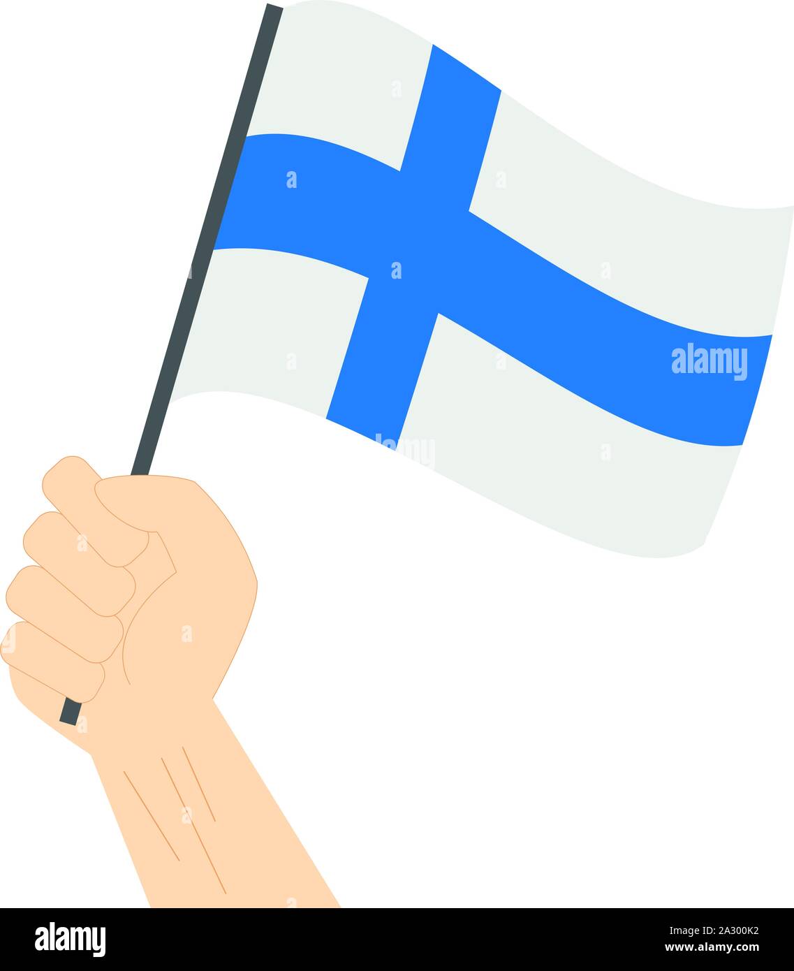 Main tenant et élever le drapeau national de la Finlande Illustration de Vecteur
