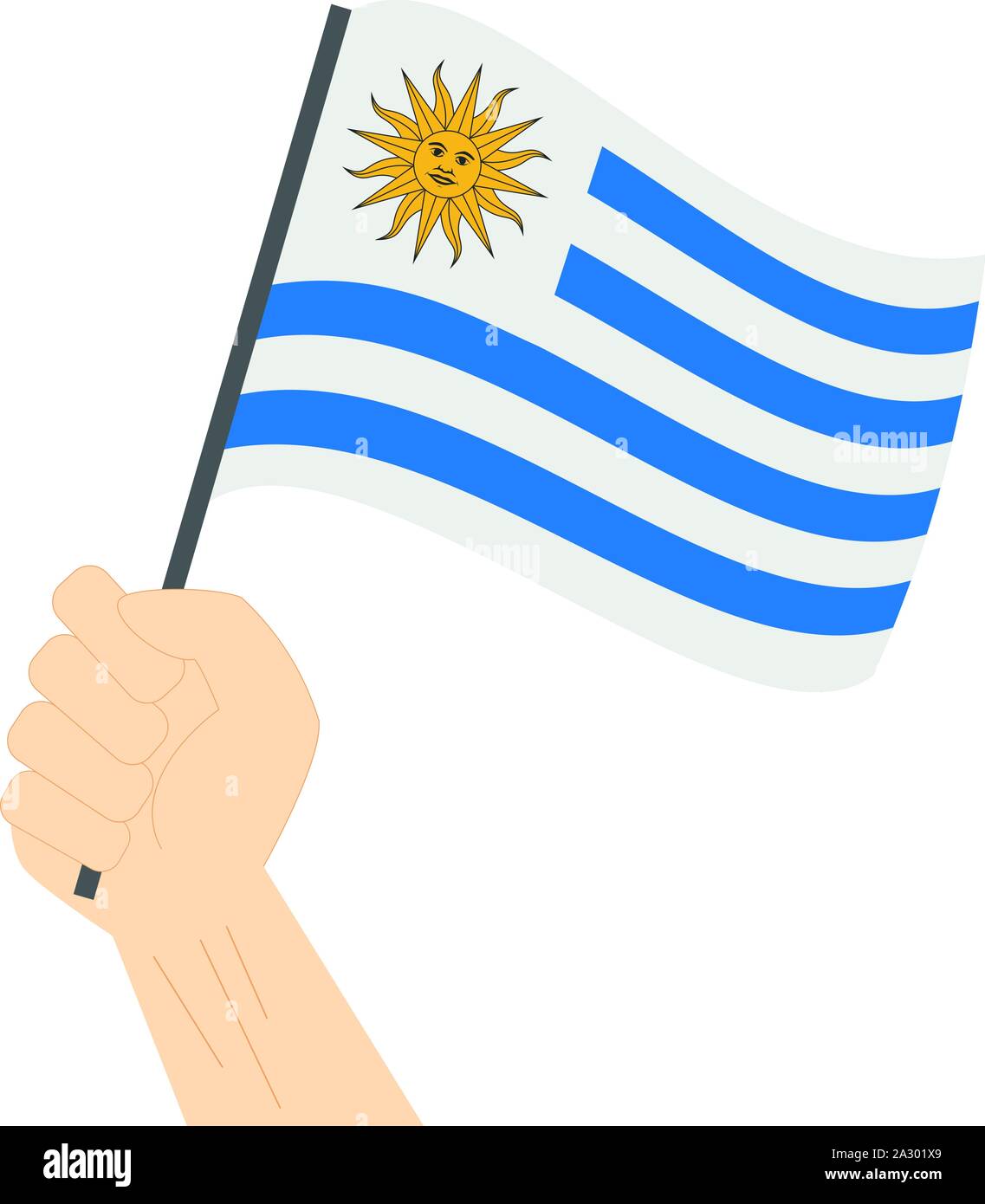 Main tenant et élever le drapeau national de l'Uruguay Illustration de Vecteur