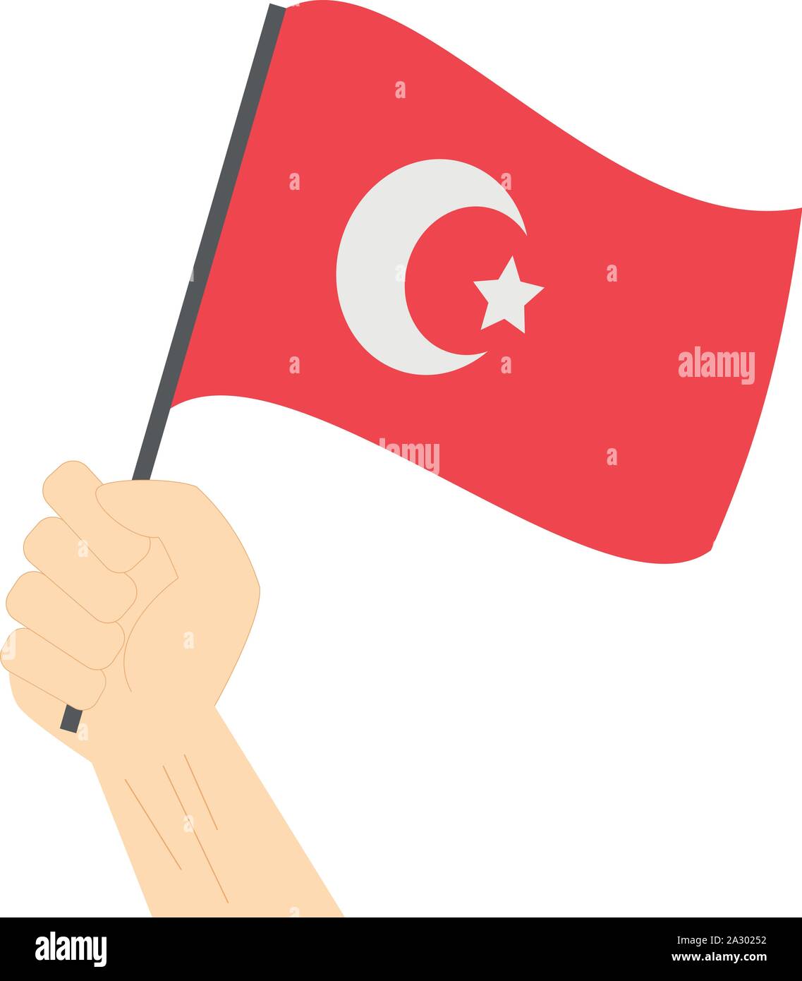 Main tenant et élever le drapeau national de la Turquie Illustration de Vecteur