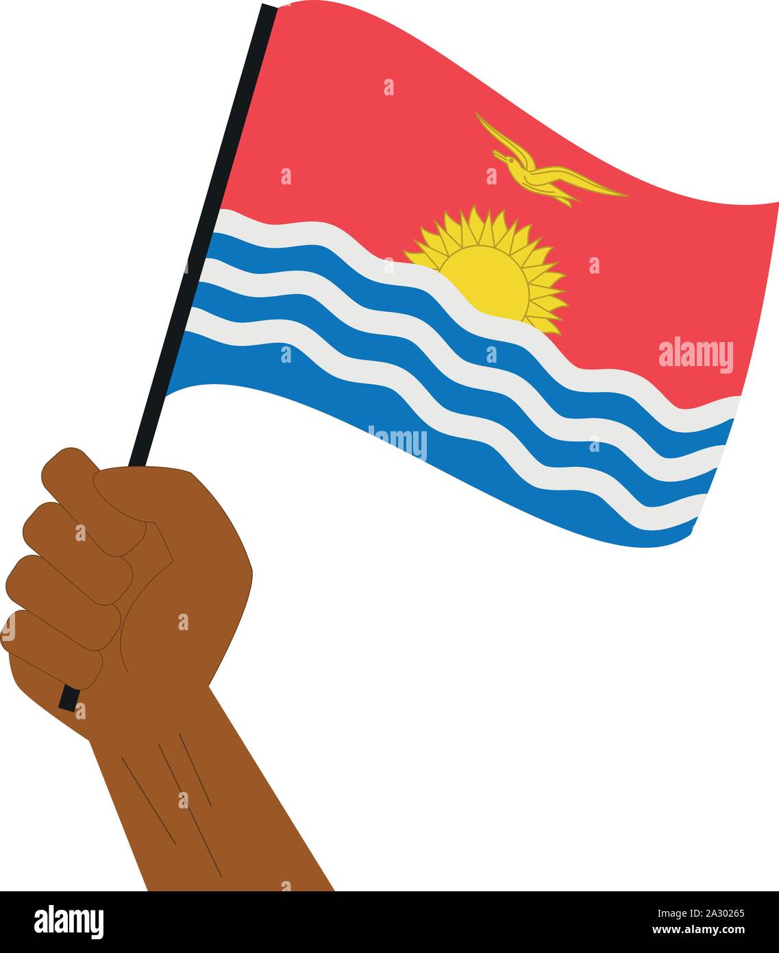 Main tenant et élever le drapeau national de Kiribati Illustration de Vecteur