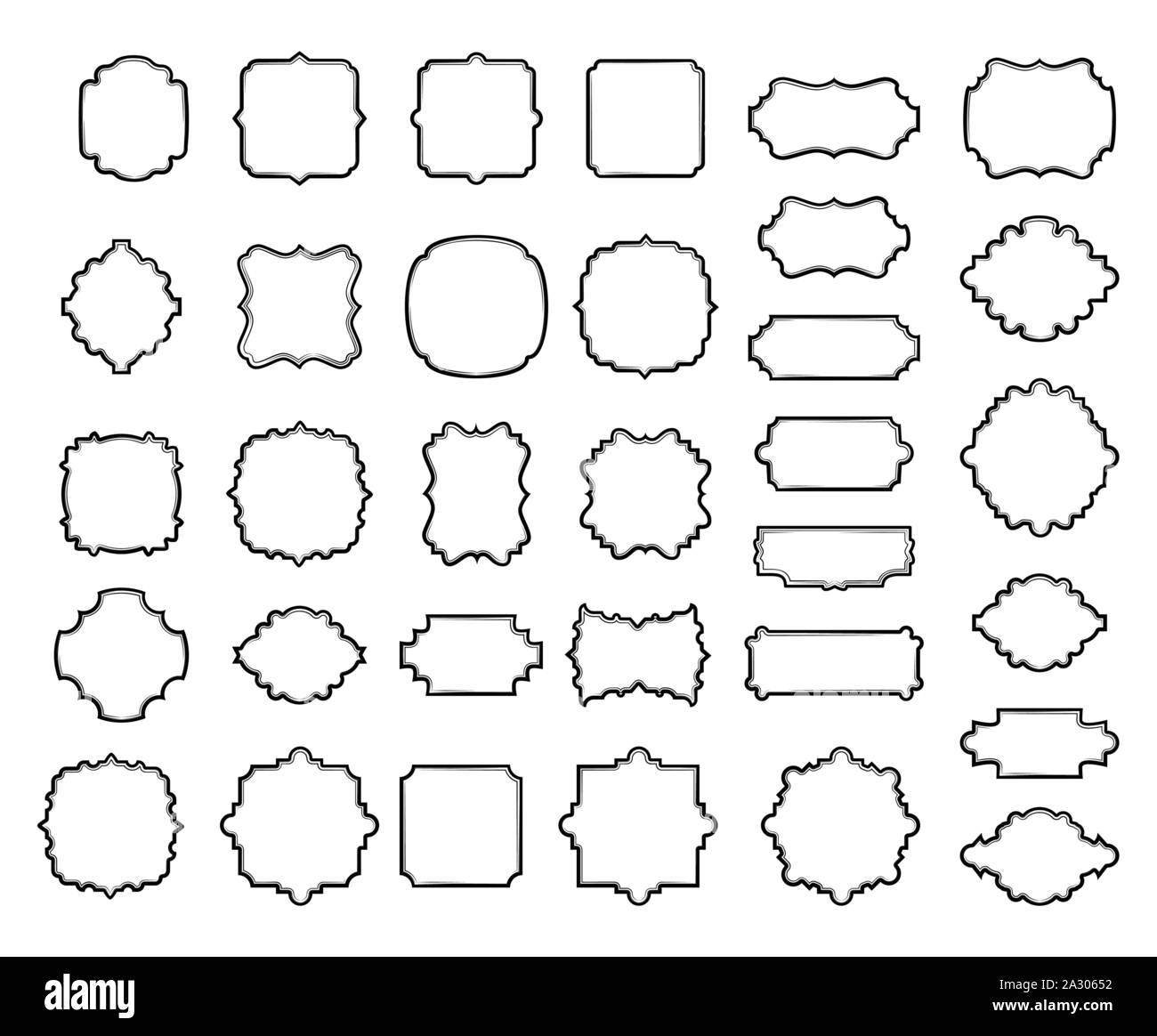 Frontières minimale des modèles vecteur défini. Creative vintage fine ligne pack images monochrome isolé sur fond blanc. Cercle élégant, rond, carré, rectangle orné de formes collection vignettes Illustration de Vecteur