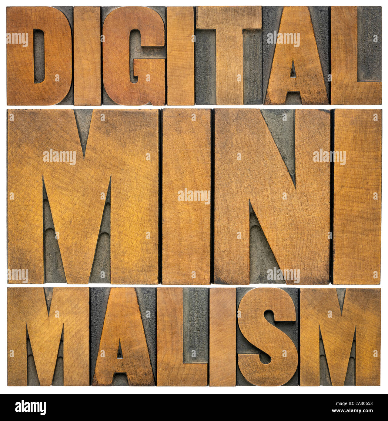 Le minimalisme numérique concept - mot isolé résumé dans la typographie type de blocs, ce qui limite le temps en ligne et social media concept Banque D'Images
