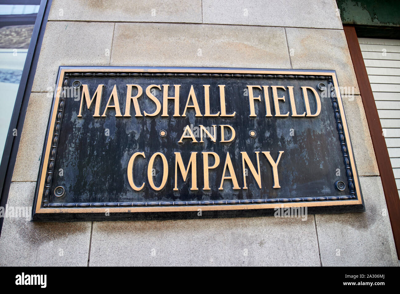 Marshall Field et plaque société macys store Chicago Illinois Etats-Unis d'Amérique Banque D'Images