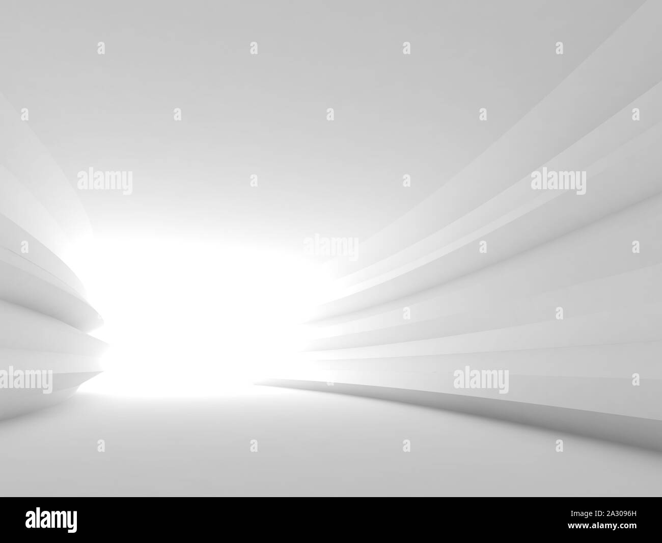 Résumé tournant avec tunnel blanc fin brillant fond architectural minimal. Le rendu 3d illustration Banque D'Images