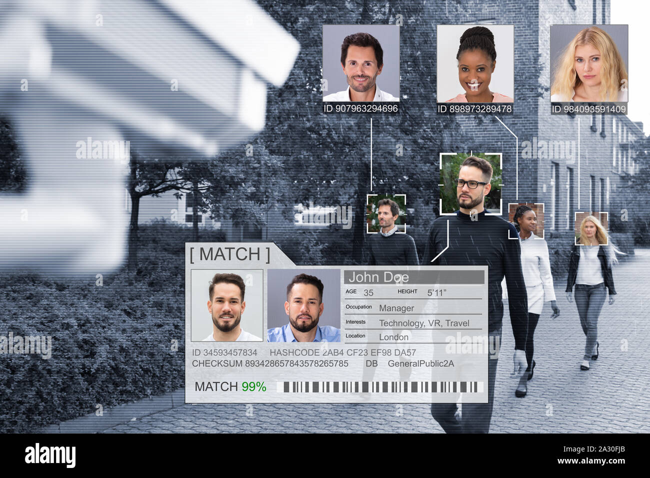 Focus sélectif de personnes reconnu des visages avec système d'apprentissage intellectuel Banque D'Images