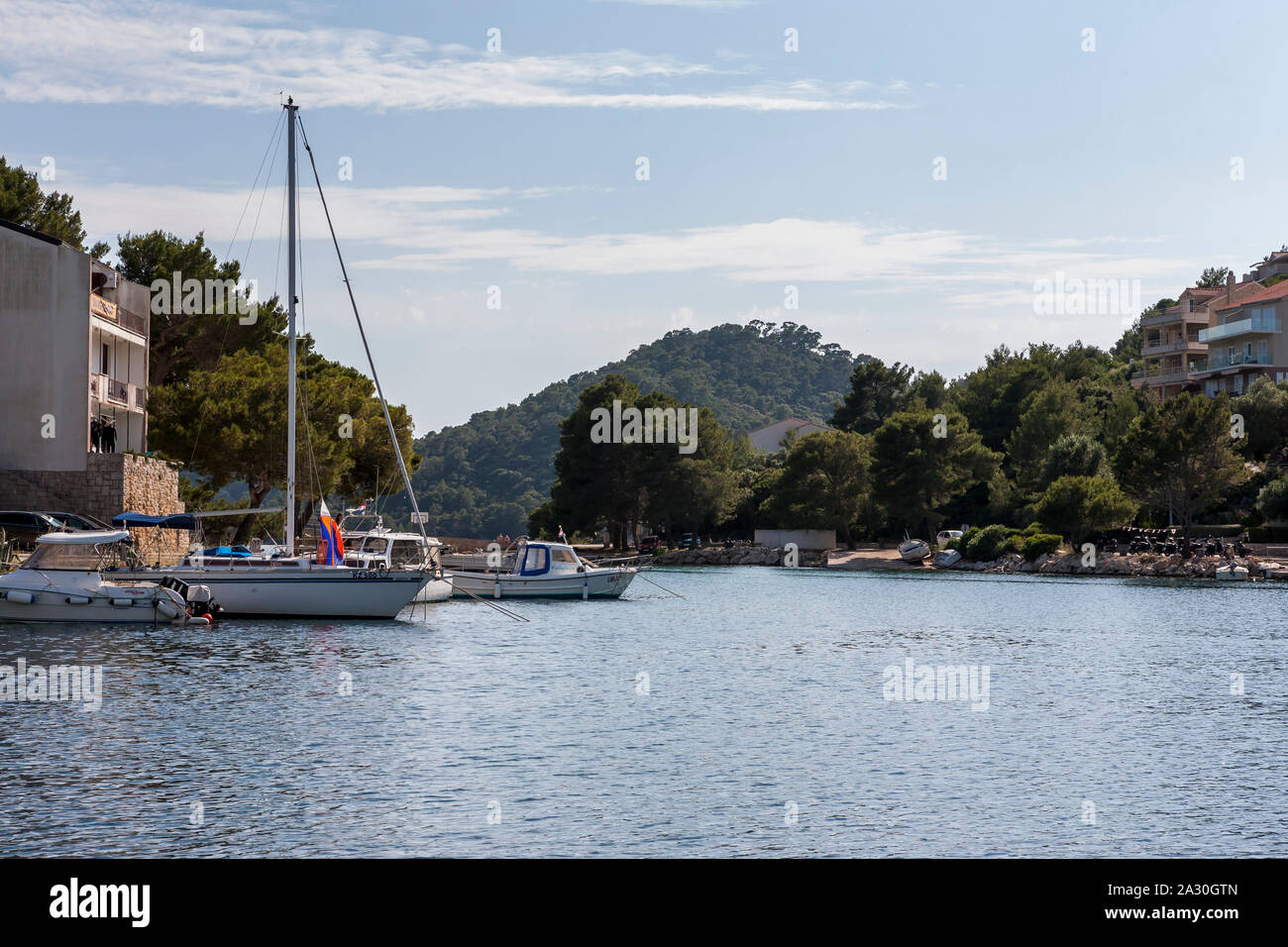 Petit village de Zaklopatica à la tête du Mali Lago, Lastovo, Dubrovnik-Neretva, Croatie Banque D'Images