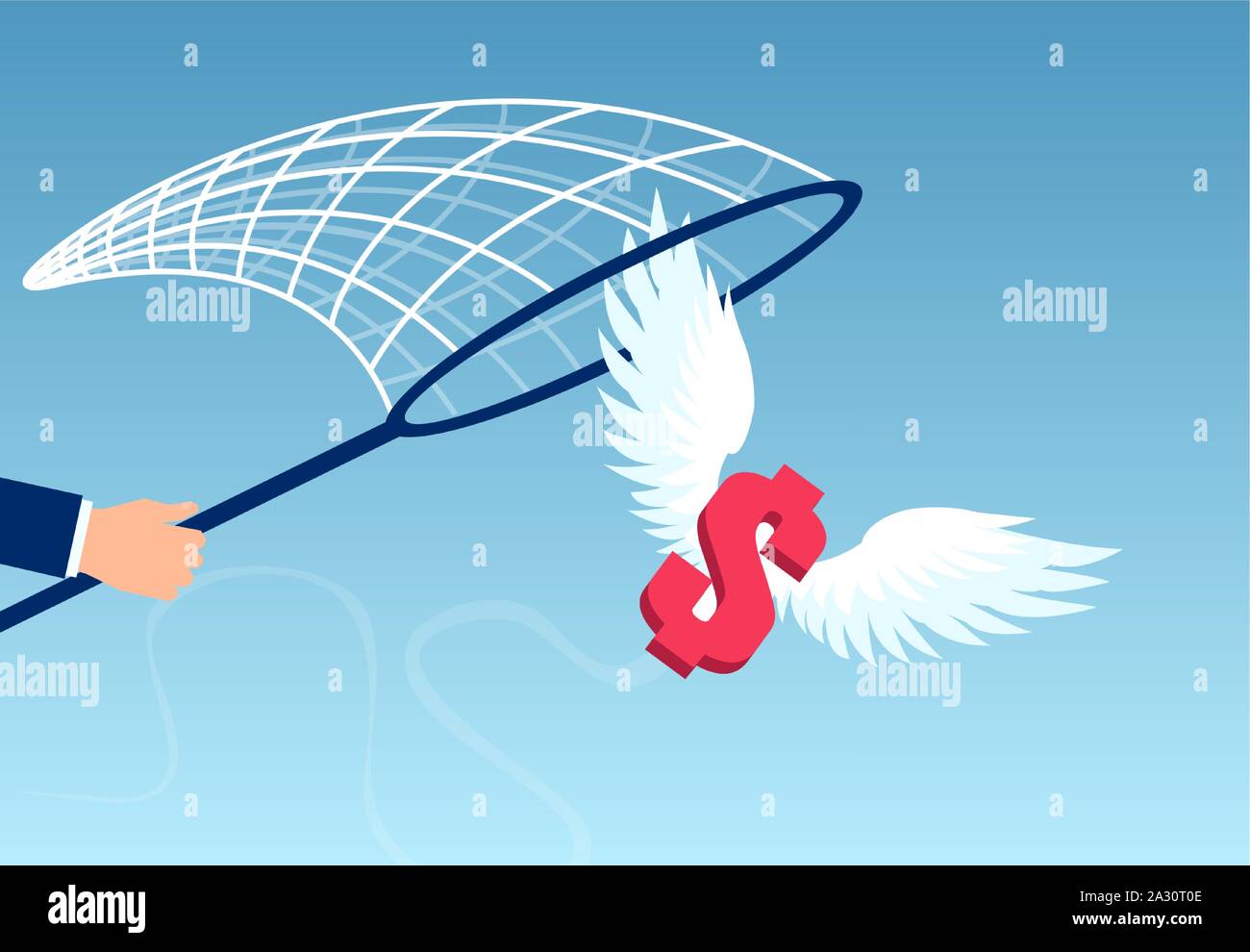 Vecteur d'un homme d'essayer d'attraper battant symbole du dollar. Illustration de Vecteur