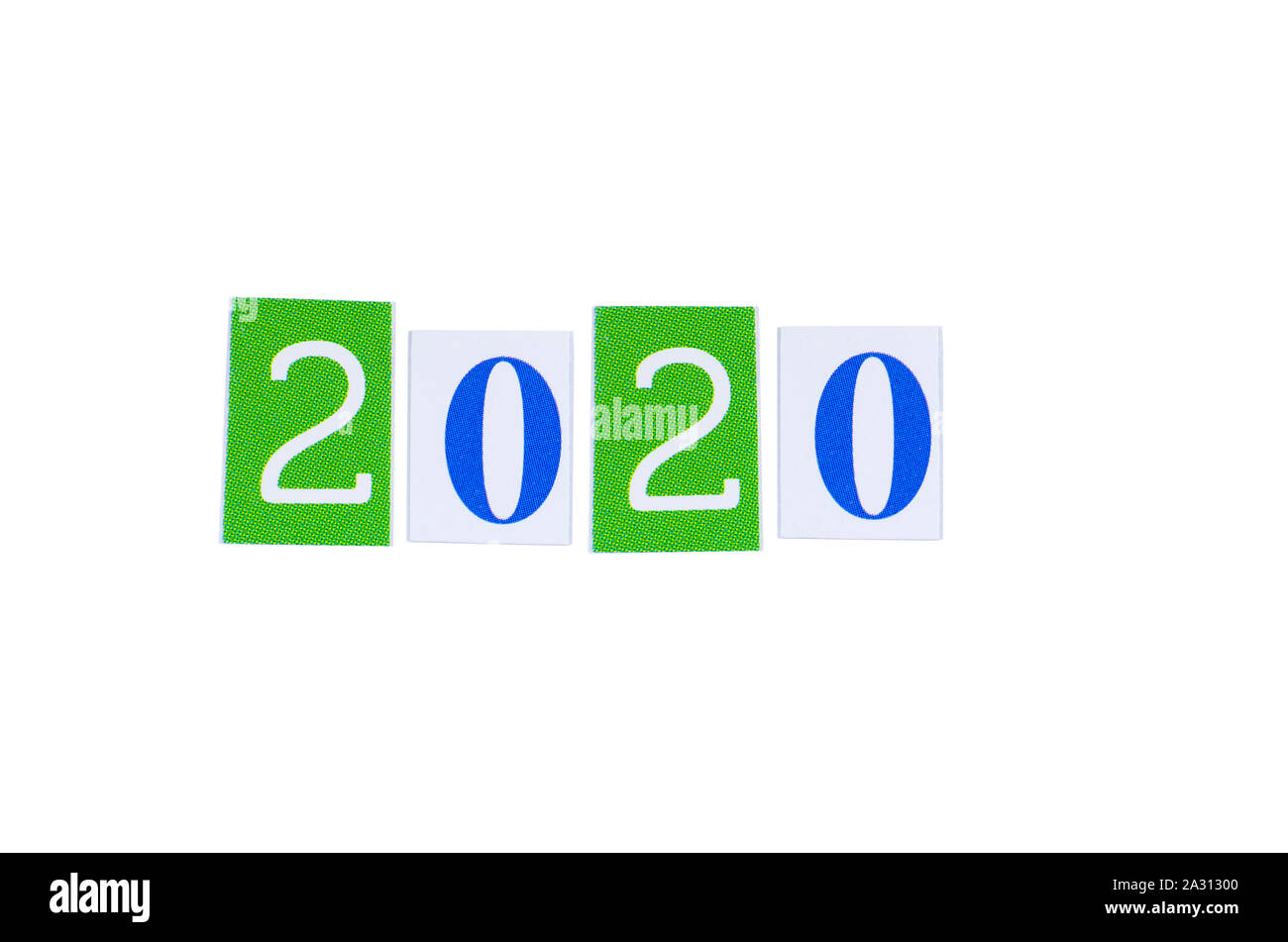 Découpe du papier 2020 Année Nombre Concept isolé sur fond blanc Banque D'Images