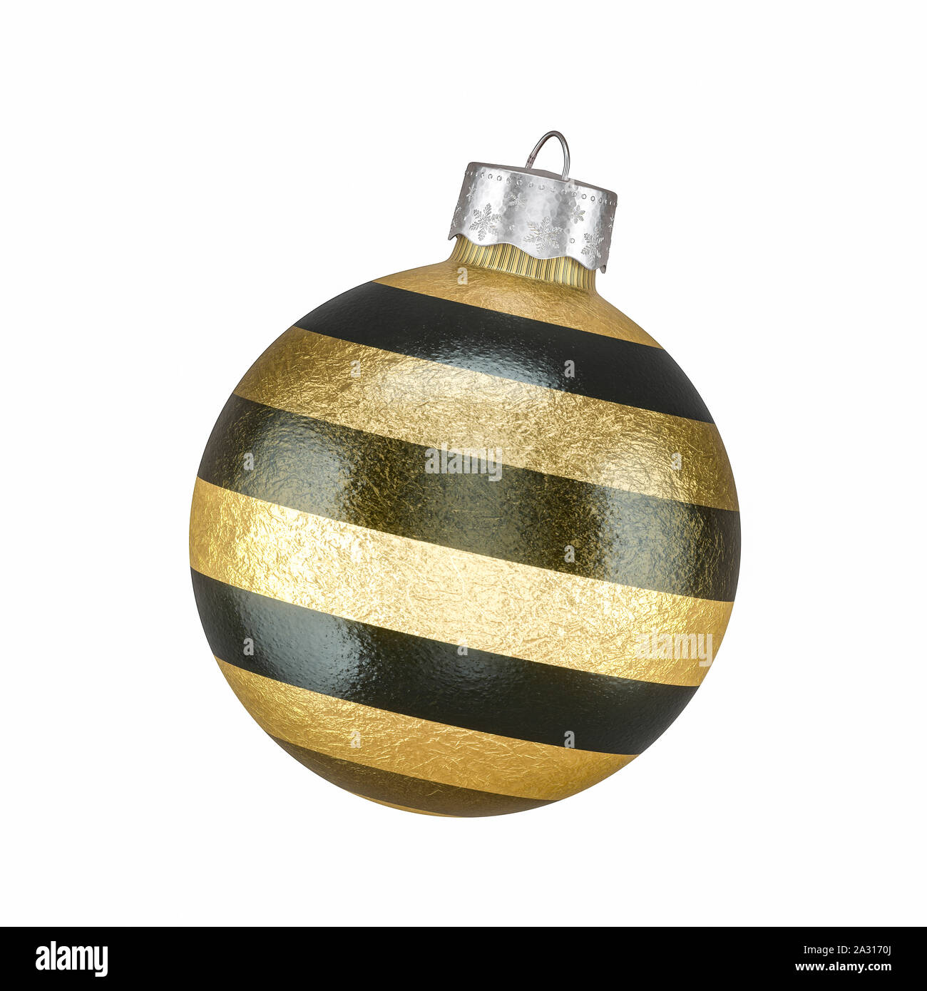 Boule de Noël coloré en noir avec des rayures or gradient ombragée texturé isolé sur un fond blanc pour maison de vacances concepts thématiques Banque D'Images