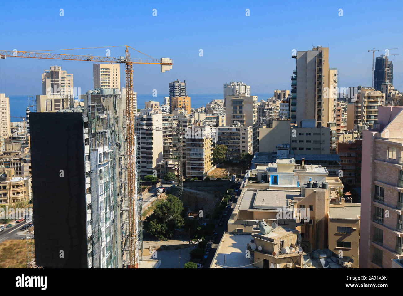 Une vue panoramique sur une nouvelle construction bâtiment élevé dans la capitale libanaise. Banque D'Images