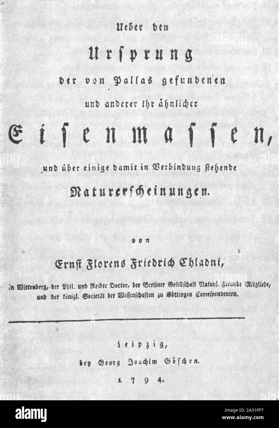 Ernst F. F. Chladni Ursprung der météorite. Banque D'Images