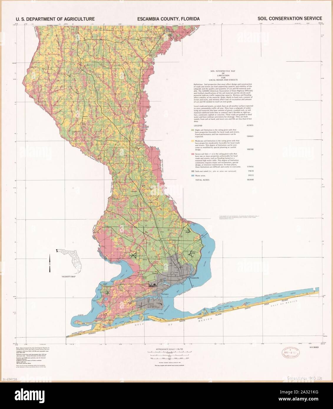 Escambia County, Floride - Interprétation du sol plan de limitation pour les routes locales et les rues Banque D'Images