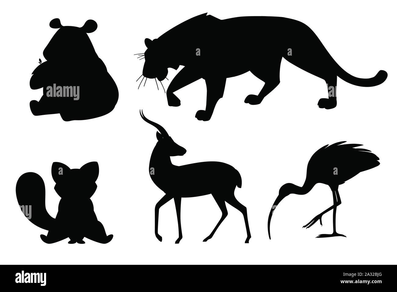 Silhouette noire ensemble de différents animaux design dessin animé télévision vector illustration isolé sur fond blanc cute animal sauvage. Illustration de Vecteur