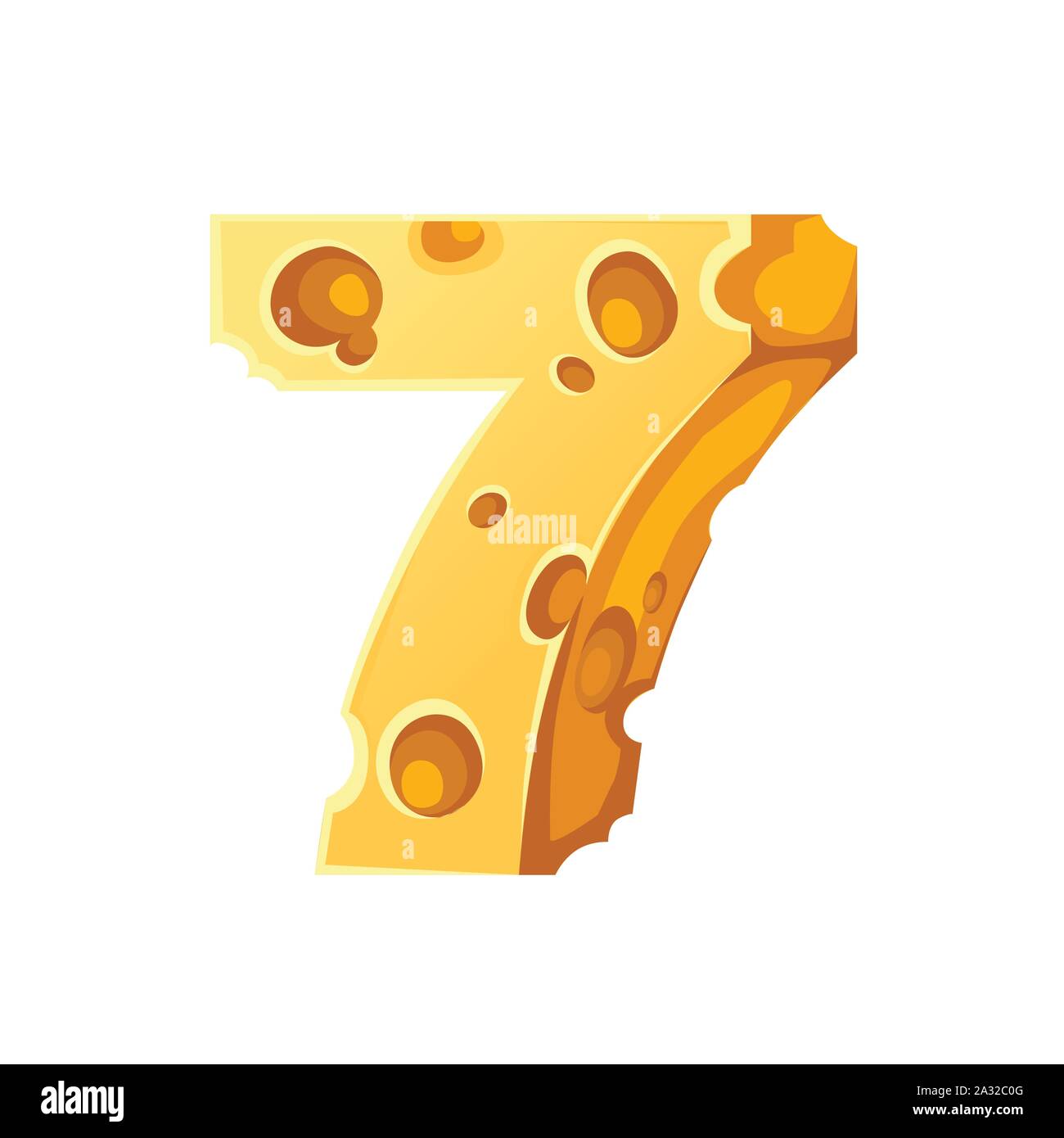 Numéro de fromage 7 cartoon style food design télévision vector illustration isolé sur fond blanc. Illustration de Vecteur