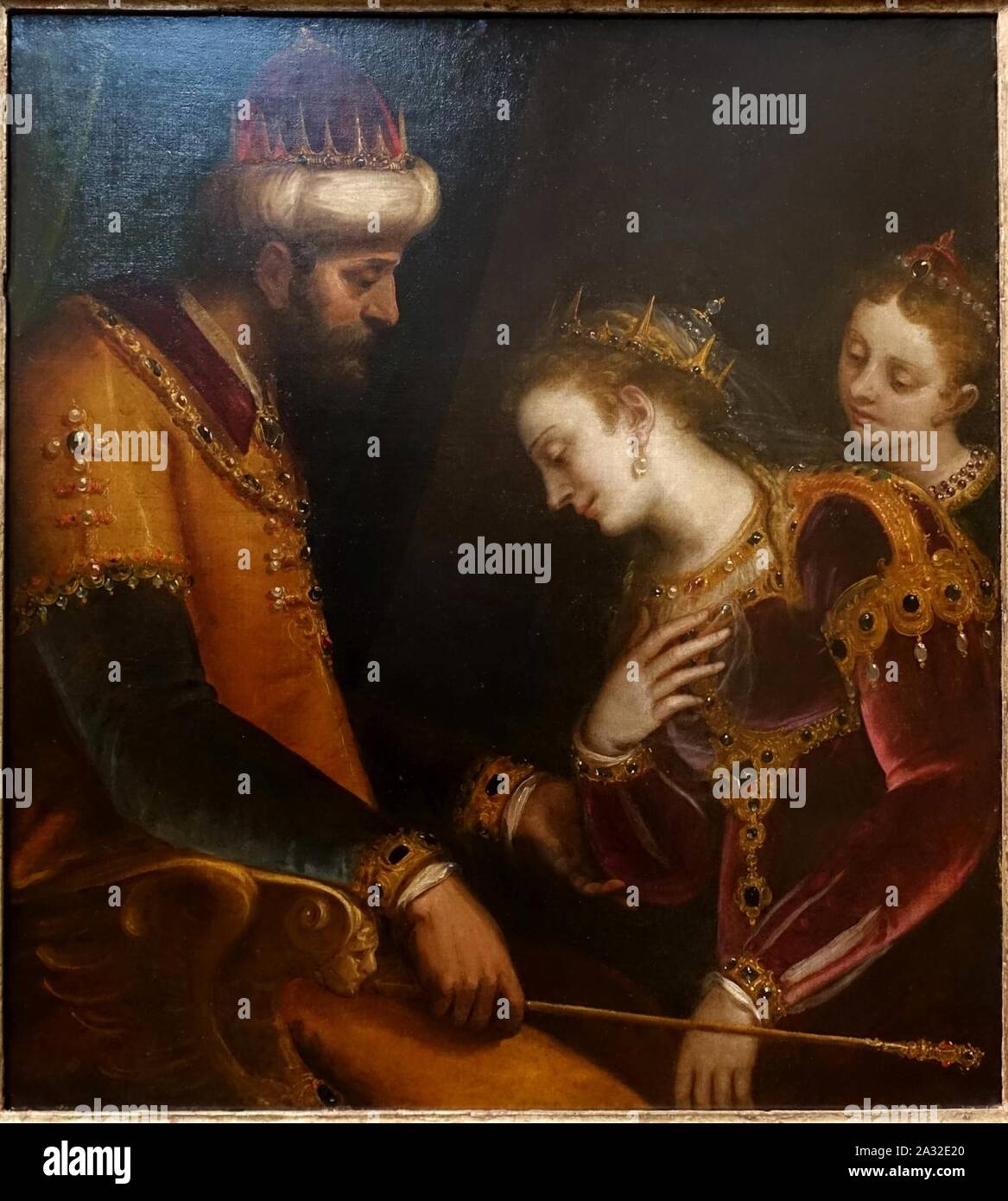 Esther et Assuérus, de Luca Cambiaso, Gênes, ch. 1565-1570, huile sur toile - Banque D'Images