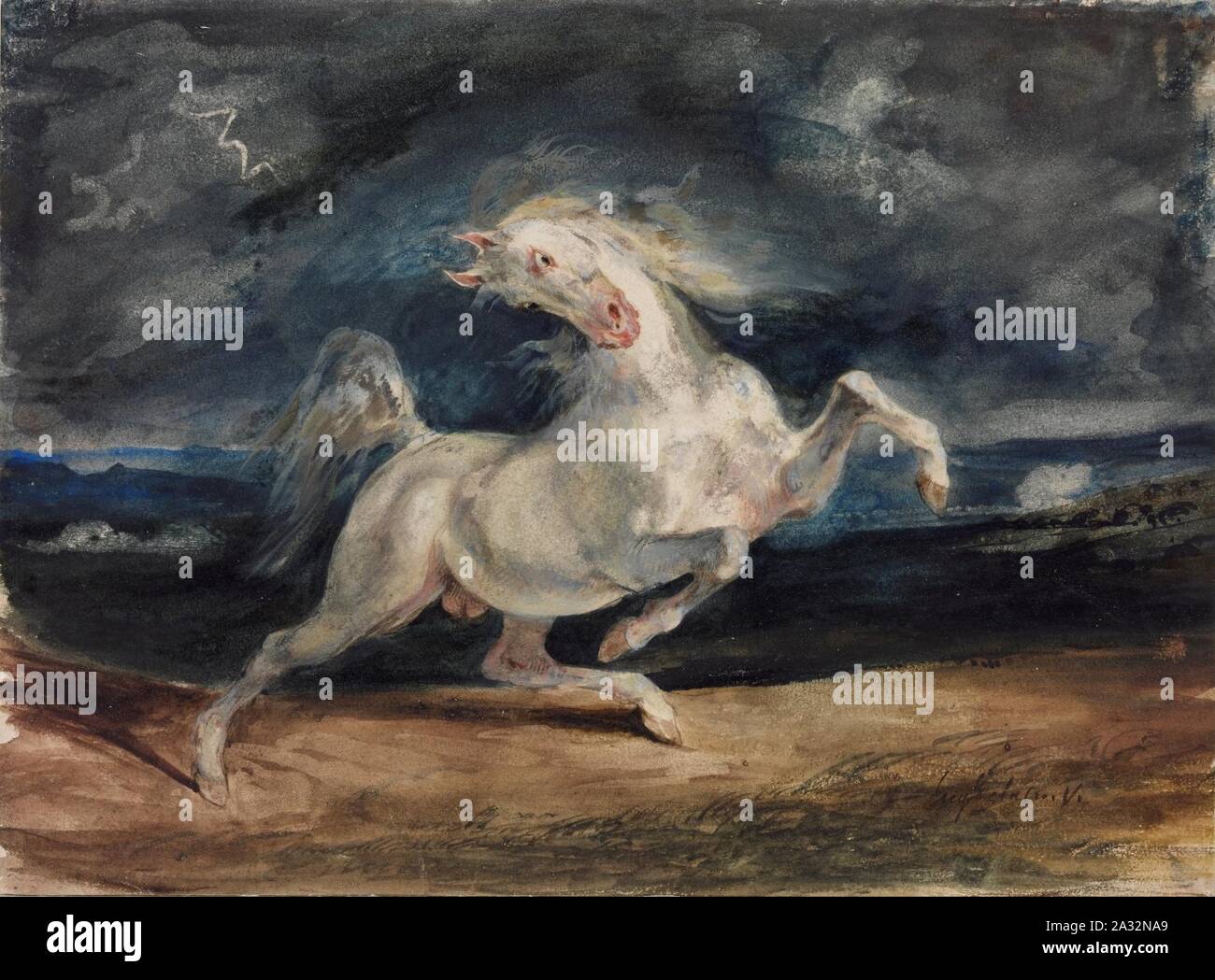Eugène Delacroix - Cheval effrayé par la foudre - Banque D'Images