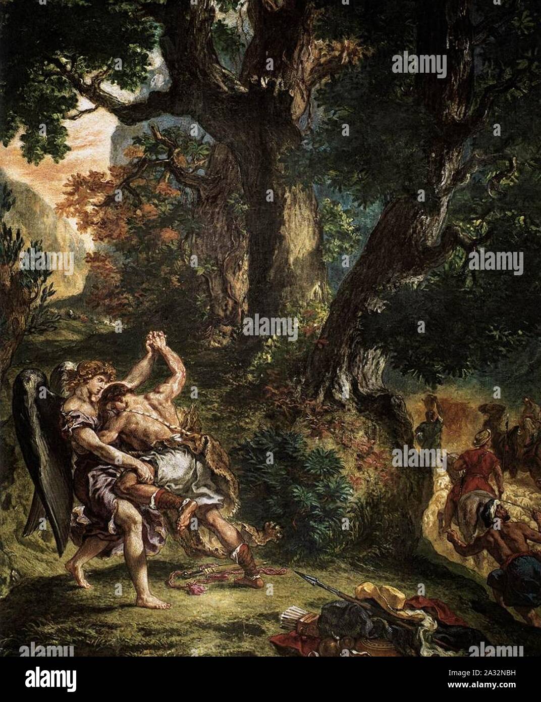 Eugène Delacroix - lutte de Jacob avec l'ange (détail Photo Stock