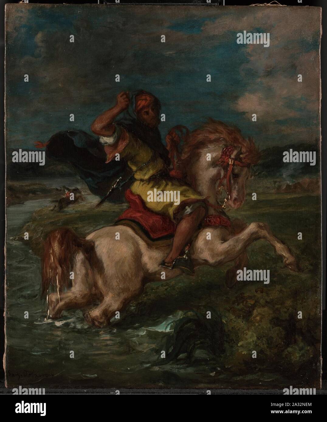 Eugène Delacroix (Français - Cavalier marocain traversant un gué - Banque D'Images