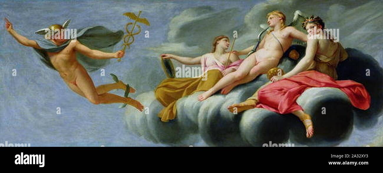 Eustache Le Sueur - commandes Cupidon Mercure messager des dieux pour annoncer la puissance de l'amour de l'Univers 1646-47. Banque D'Images