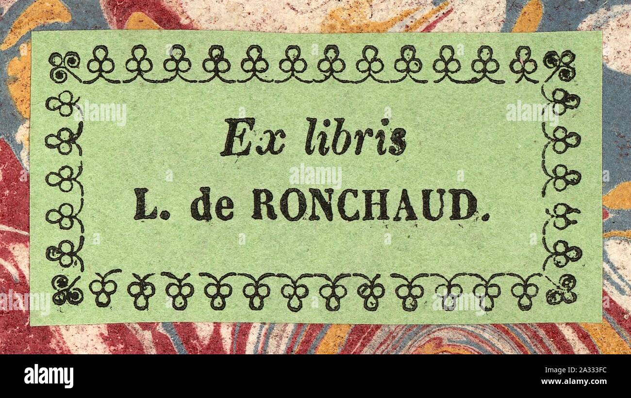 Ex libris L. de Ronchaud, d'Horace, OEuvres, 1735. Banque D'Images
