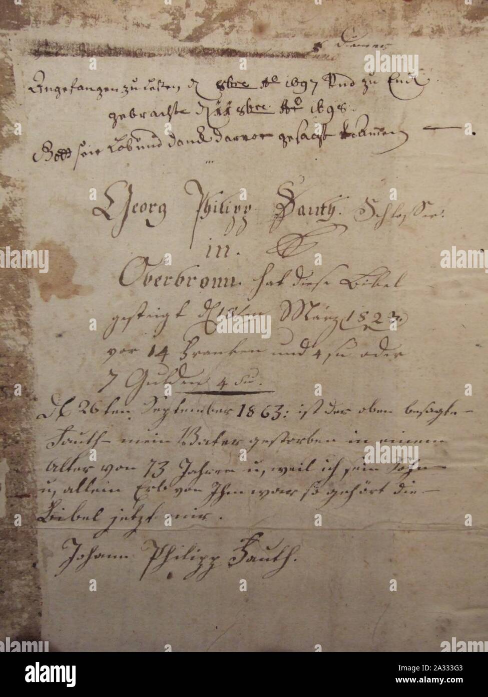 Ex-libris manuscrit de la Bible de Luther sur le premier contre plat (12518301044). Banque D'Images
