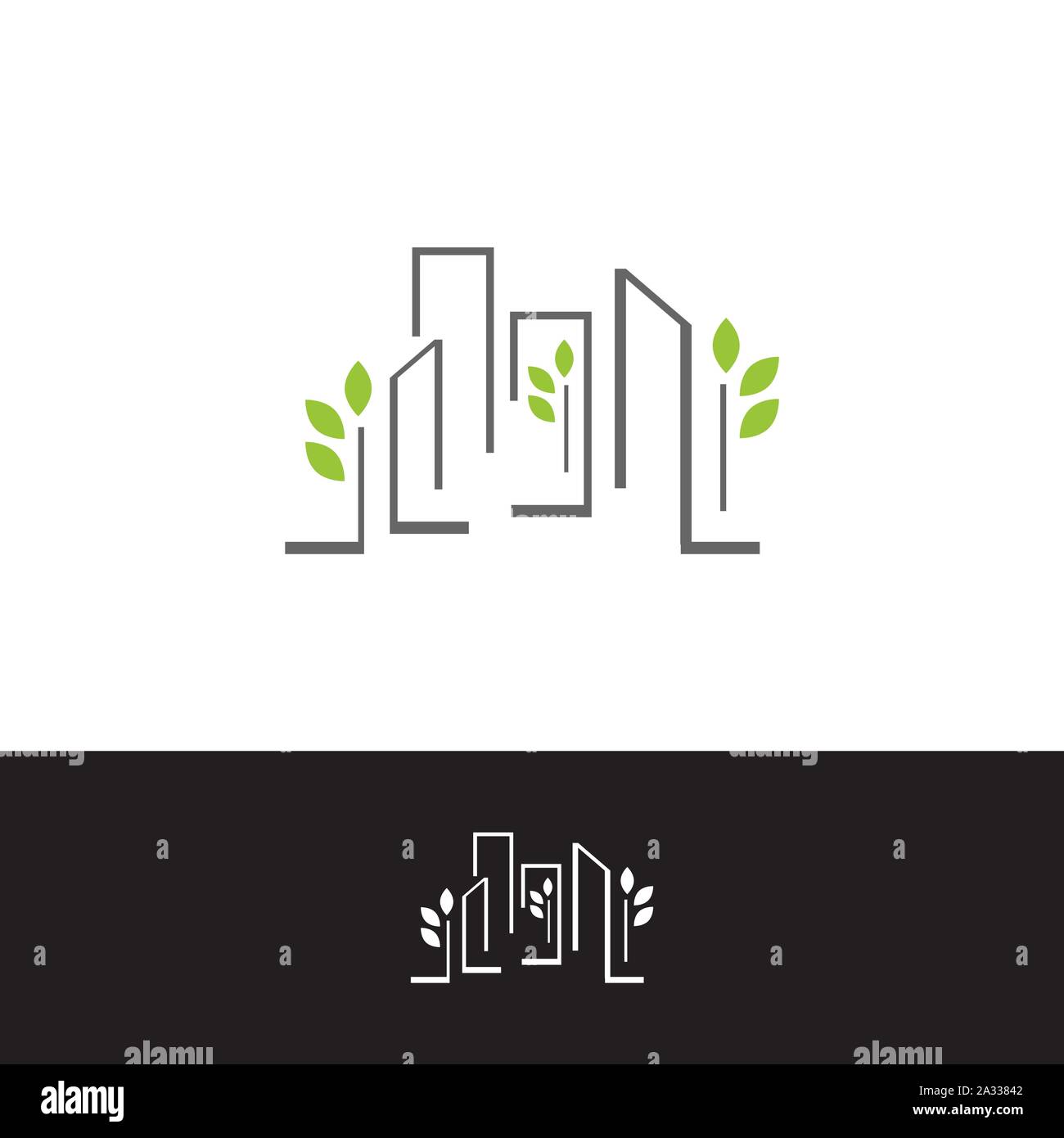 Green House et bâtiment arbre logo design vector illustrations signe symbole Illustration de Vecteur