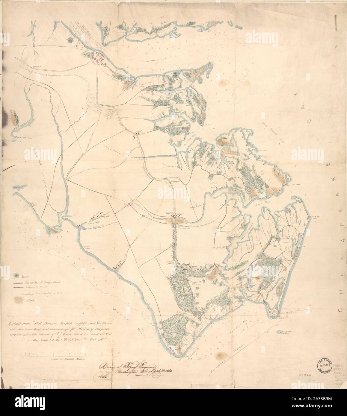 Extrait de Fort Monroe, Norfolk, Suffolk, et Yorktown, avec leurs connexions et environs pour des fins militaires Banque D'Images