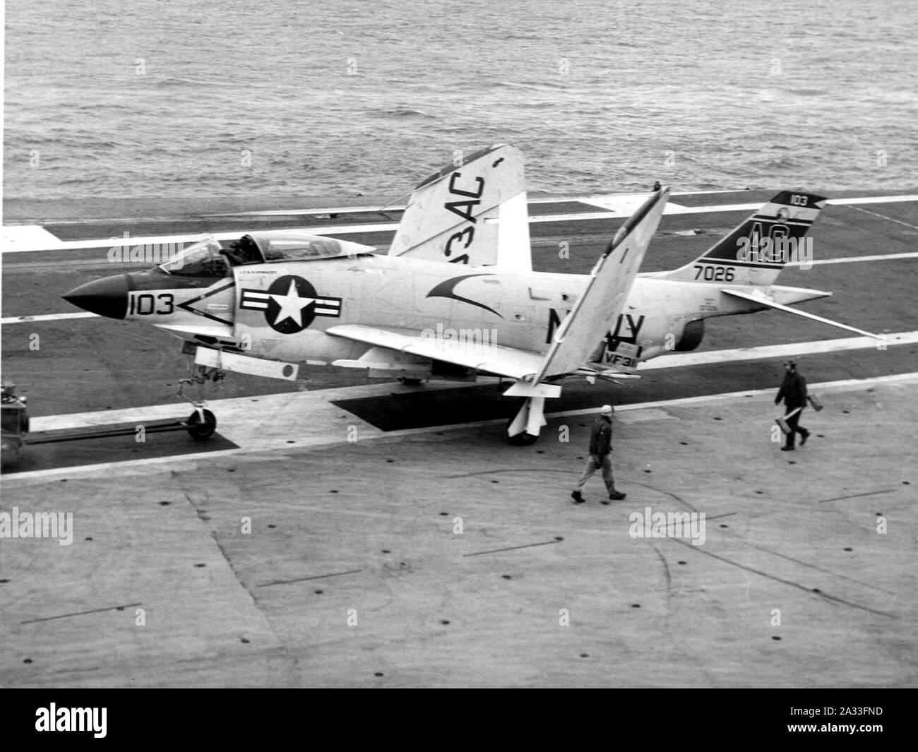 F3H-2N de VF-31 sur l'USS Saratoga (CVA-60) 1958. Banque D'Images