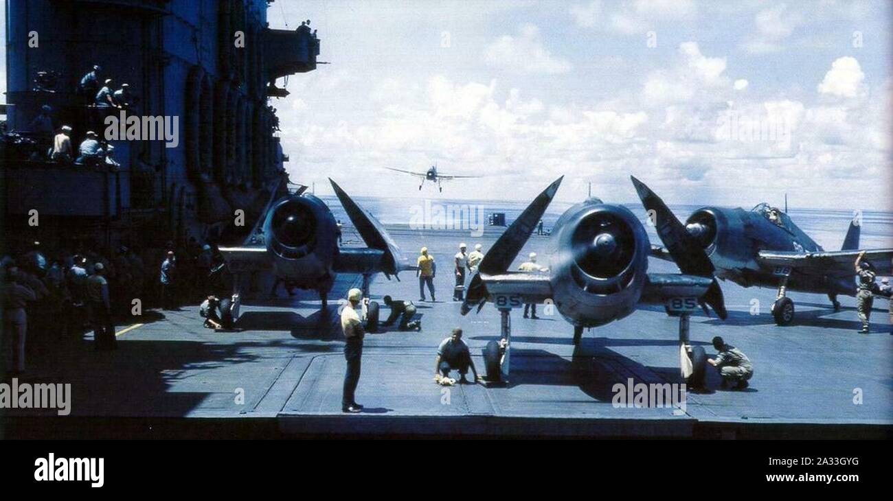 F6F-3s sur l'USS Saratoga CV-3. Banque D'Images