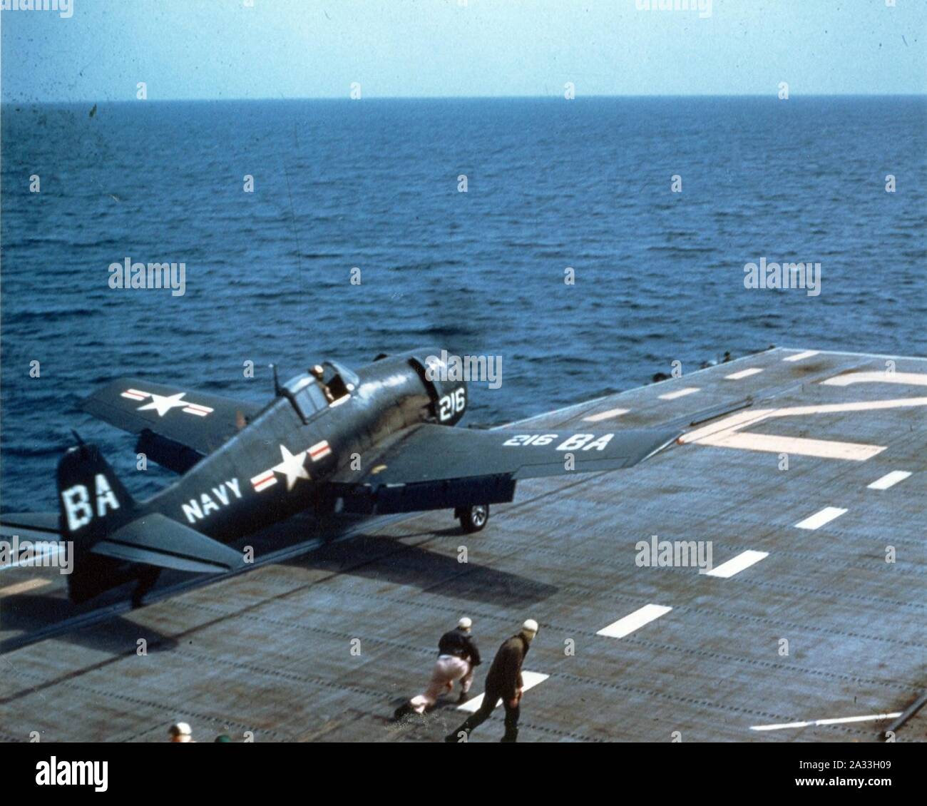 F6F-5 Lancement de l'USS Monterey 1953. Banque D'Images