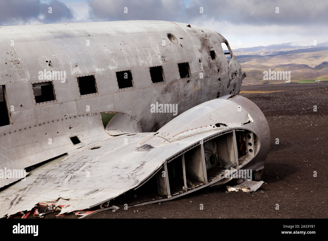 Accident d'avion reste sur la plage d'entre nous avions de la marine près de Vik, Islande Banque D'Images