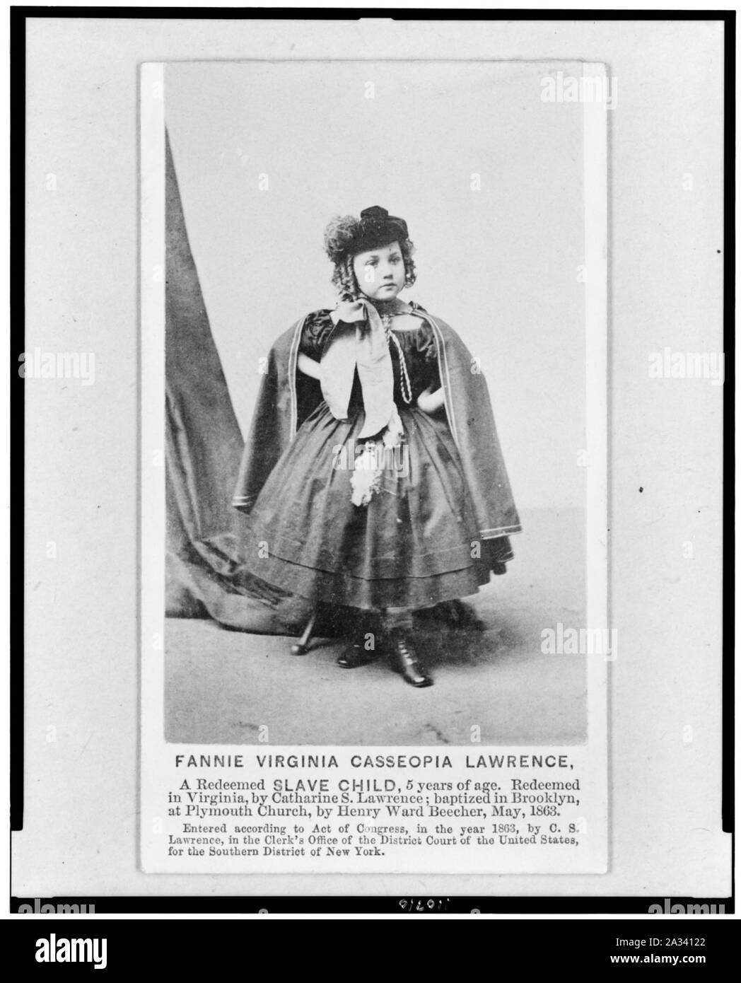 Fannie Virginia Casseopia Lawrence - un esclave racheté, l'enfant de 5 ans - rachetés en Virginie, par Catharine S. Lawrence ; ... Banque D'Images