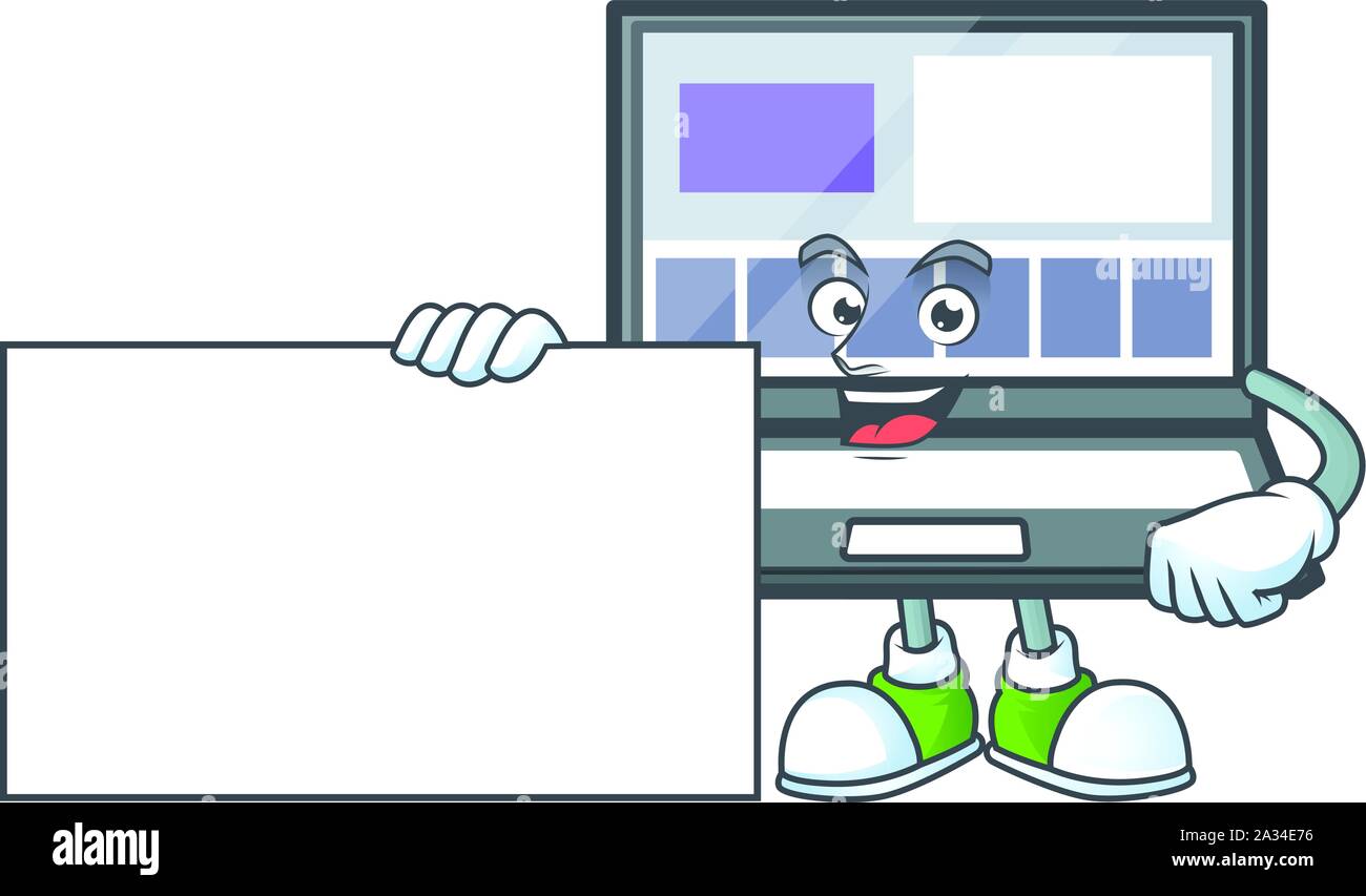 Thumbs up with a laptop avec un style de caractère de dessin animé Illustration de Vecteur