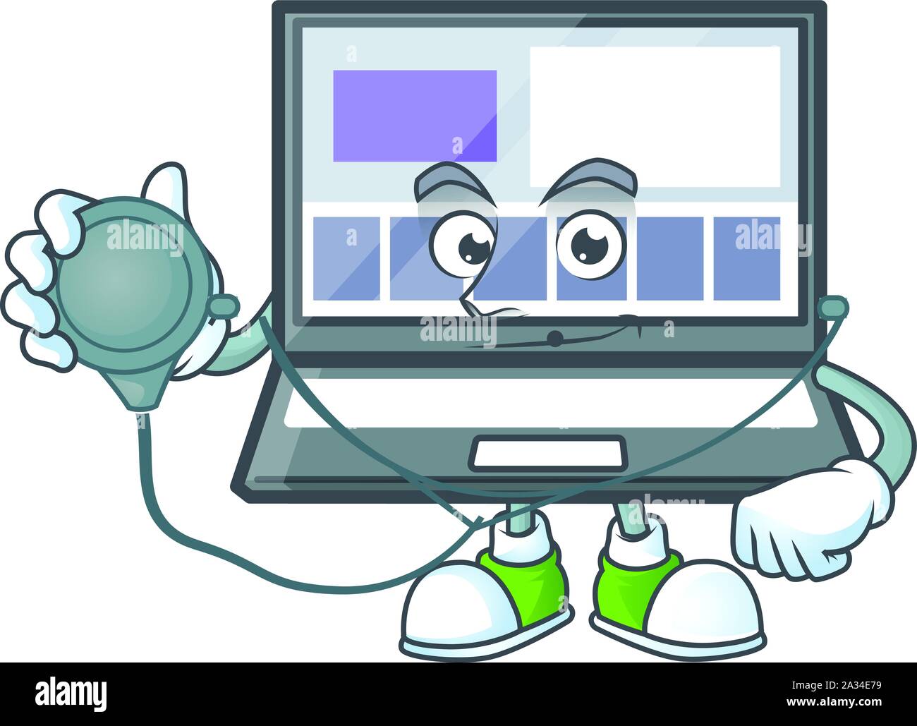 Docteur ordinateur portable avec un style de caractère de dessin animé Illustration de Vecteur