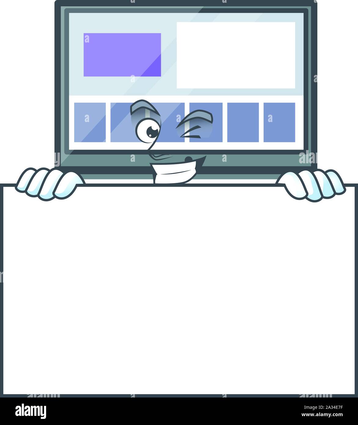 Souriant avec ordinateur portable conseil avec un style de caractère de dessin animé Illustration de Vecteur