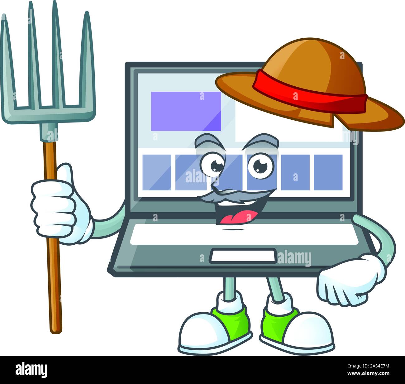 Farmer coffre avec un style de caractère de dessin animé Illustration de Vecteur