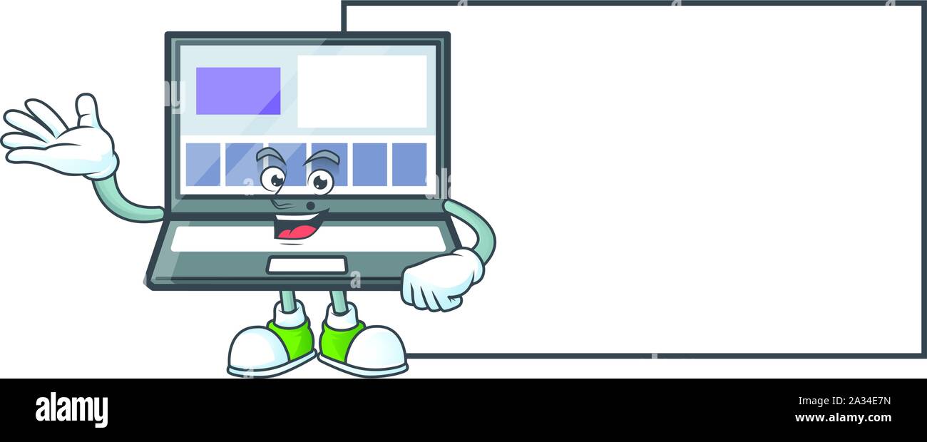 Conseil d'ordinateur portable avec un style de caractère de dessin animé Illustration de Vecteur