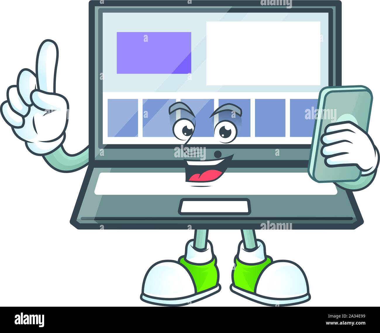 Téléphone avec un ordinateur portable avec un style de caractère de dessin animé Illustration de Vecteur