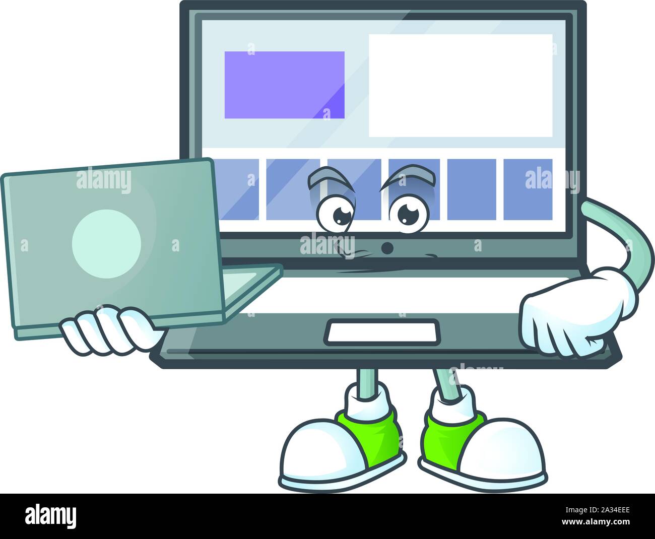 Avec un ordinateur portable ordinateur portable avec un style de caractère de dessin animé Illustration de Vecteur