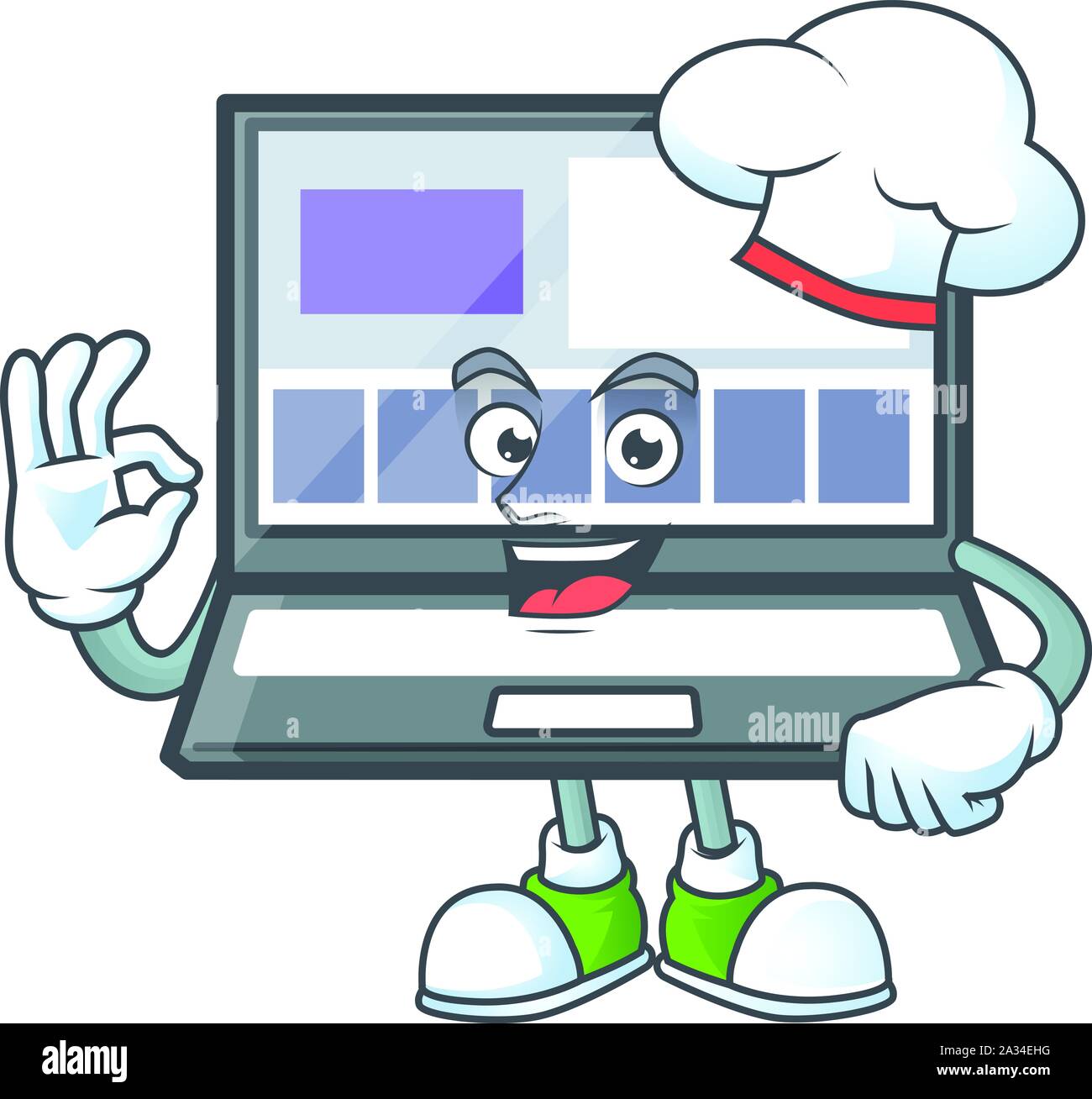 Ordinateur portable avec technologie Chef forme caractère mascot Illustration de Vecteur