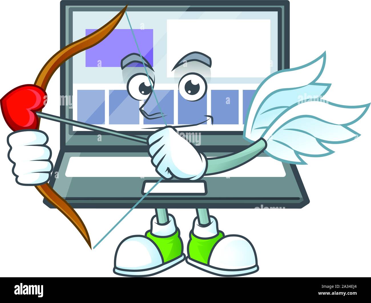 Ordinateur portable avec Cupidon un style de caractère de dessin animé Illustration de Vecteur