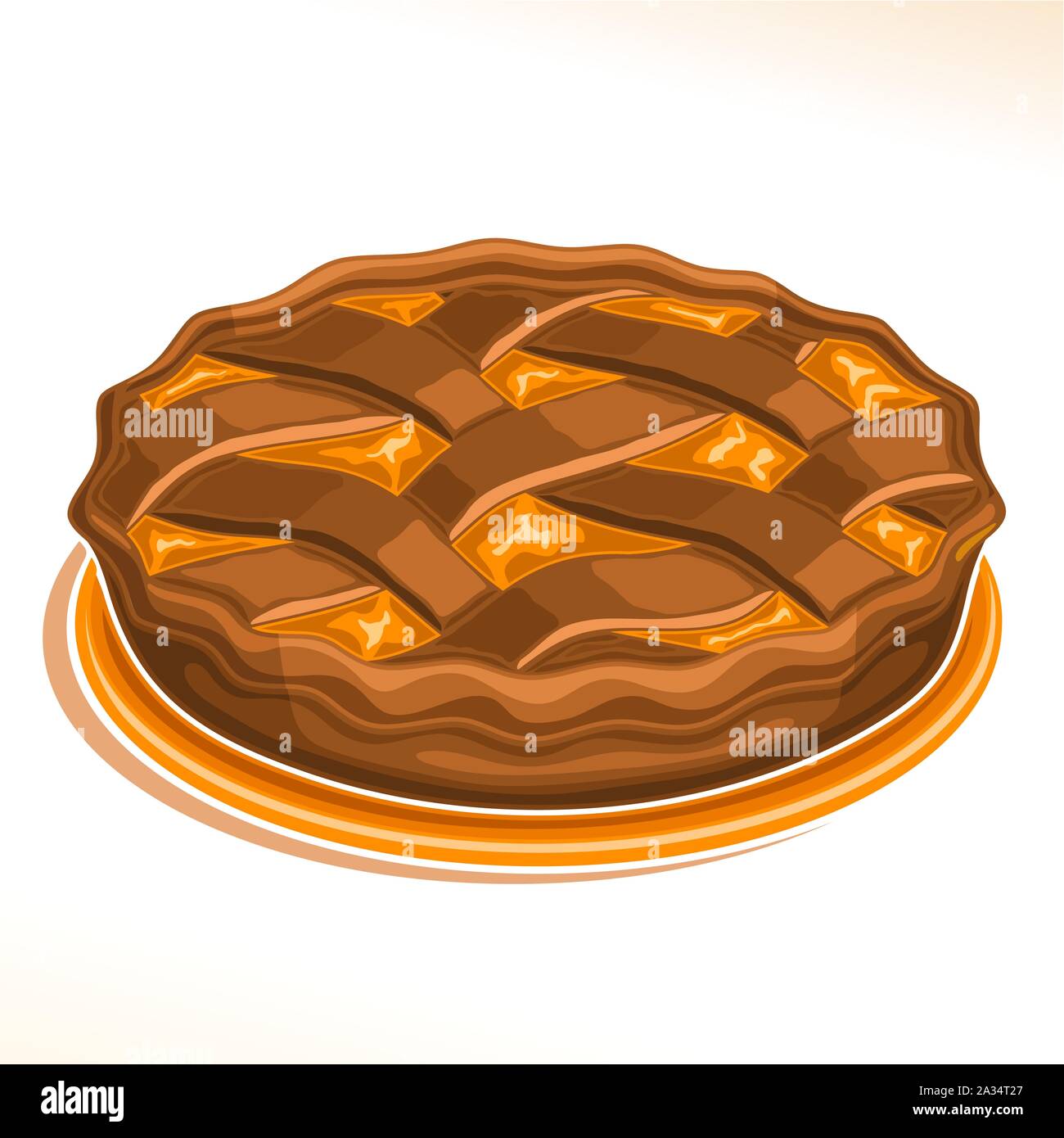 Vector illustration de tarte au chocolat, des confiseries Fruits frais avec remplissage sur lave isolé sur fond blanc, traditionnel peach pie dess Illustration de Vecteur