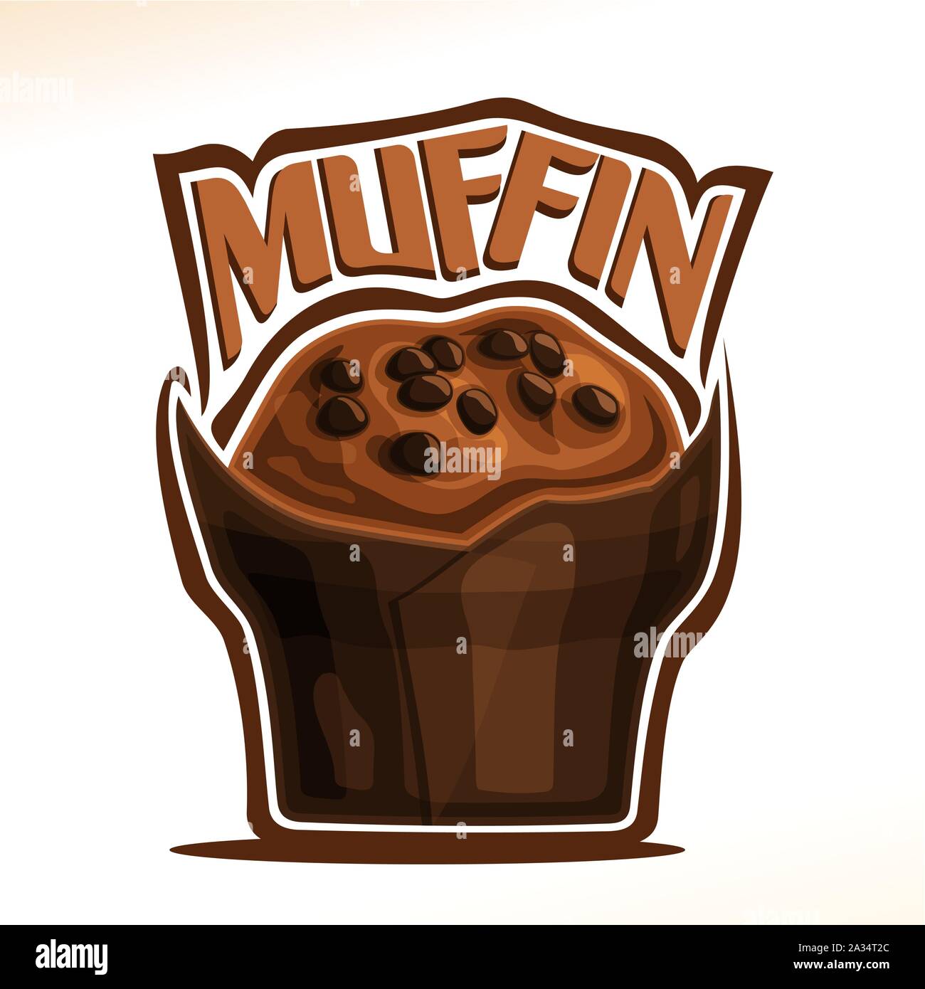 Logo Vector pour Muffin au chocolat, police d'origine pour word muffin, poster avec des pâtisseries fraîches pour le petit déjeuner du matin, illustration de petit muffin wit Illustration de Vecteur