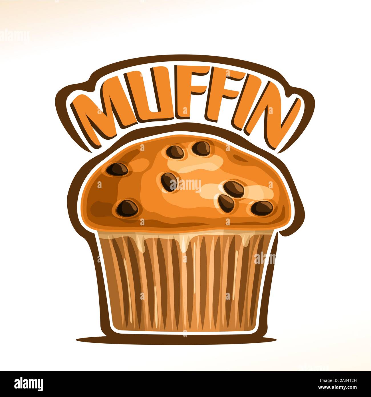 Logo Vector pour Muffin traditionnels, police d'origine pour mot titre muffin, poster avec des pâtisseries fraîches pour le petit déjeuner du matin, illustration des petits ho Illustration de Vecteur
