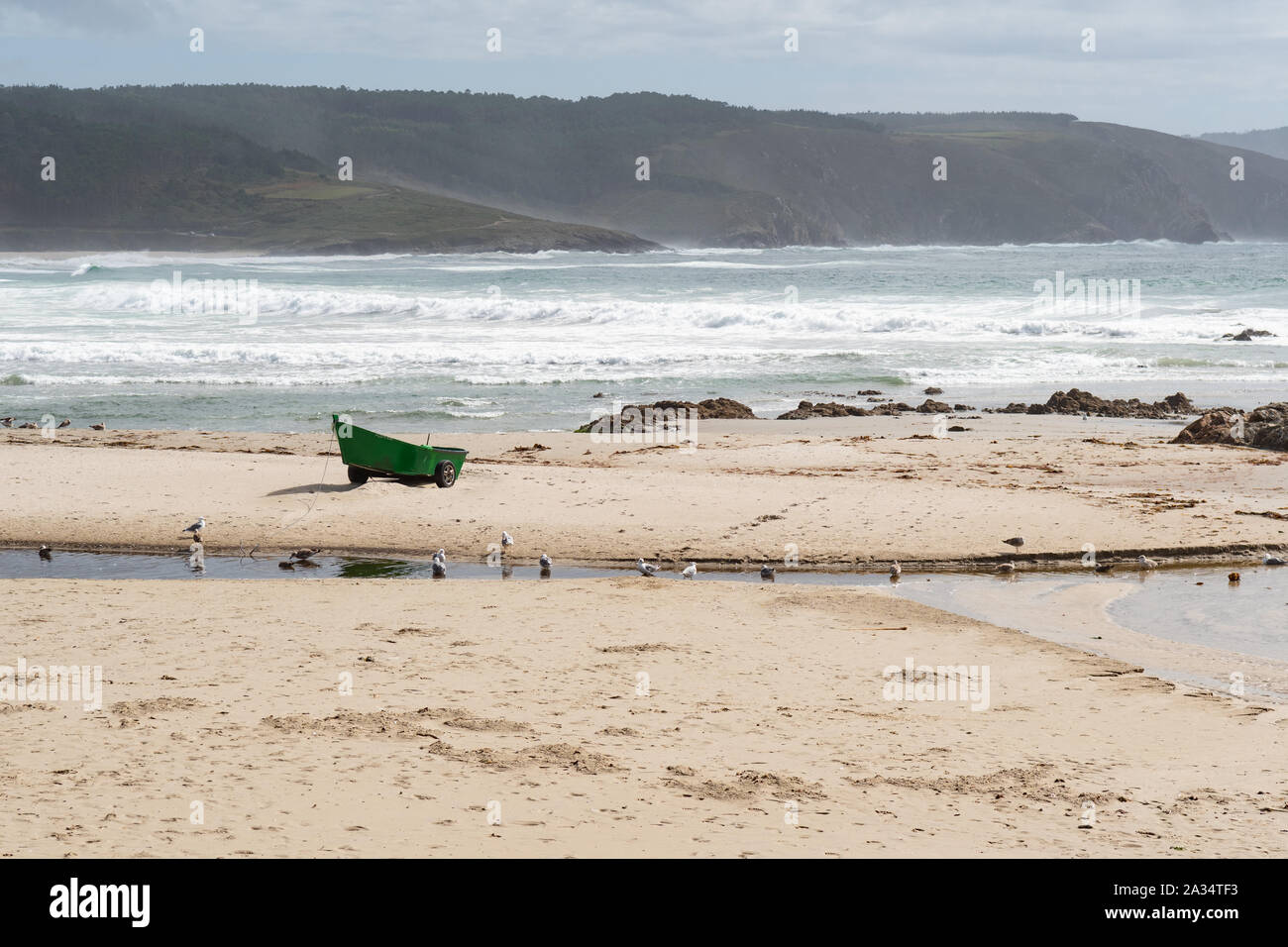 Nemina beach surf, Muxia, Galice, Costa da Morte, Espagne Banque D'Images